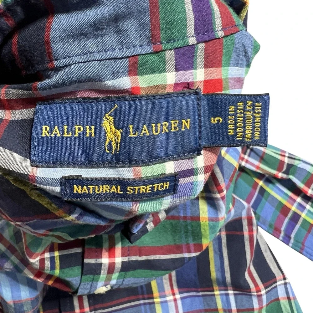 Ralph Lauren Shirt Boys size 5 Blue Plaid Casual‎ Button Down Preppy Academia